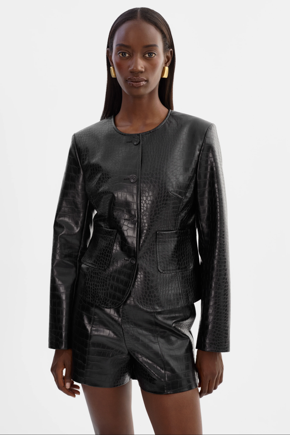 Faux Leather Croco Jacket Black