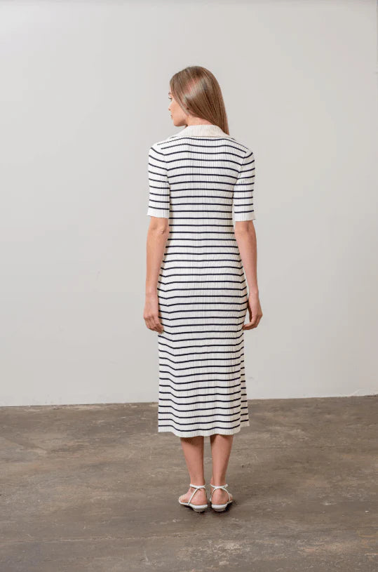 Collar Striped Knit Midi