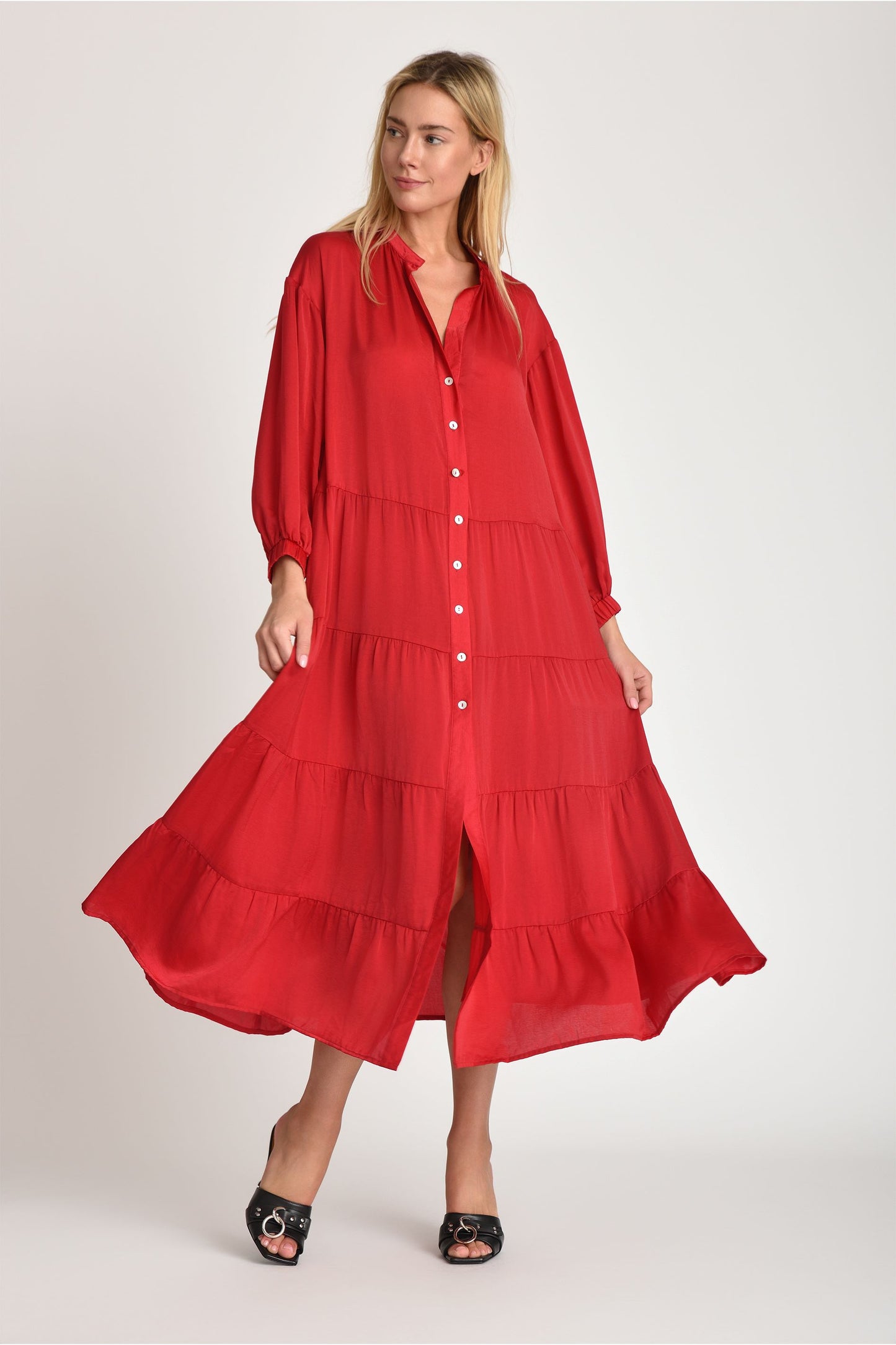 Nona Button Down Dress Wine