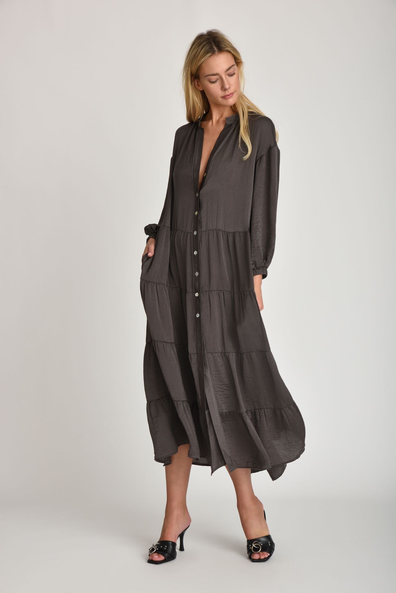 Nona Button Down Dress Grey