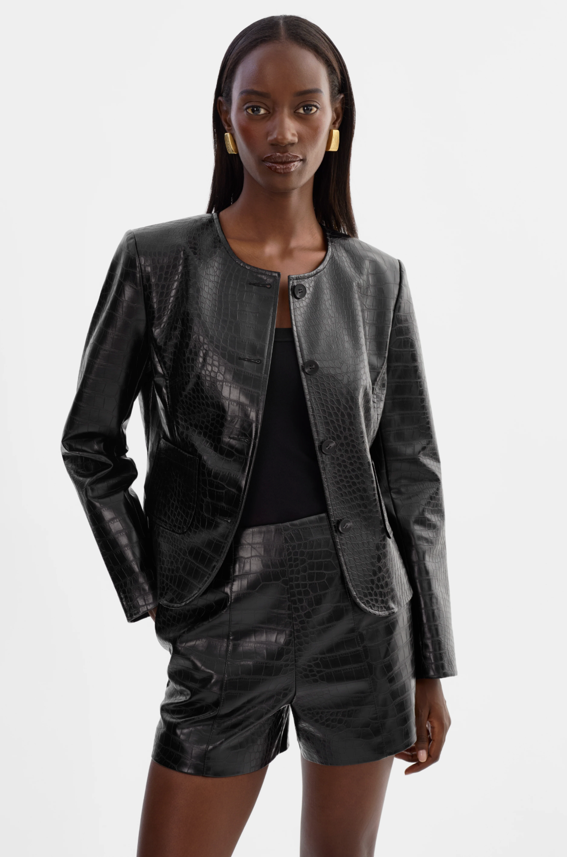 Faux Leather Croco Jacket Black