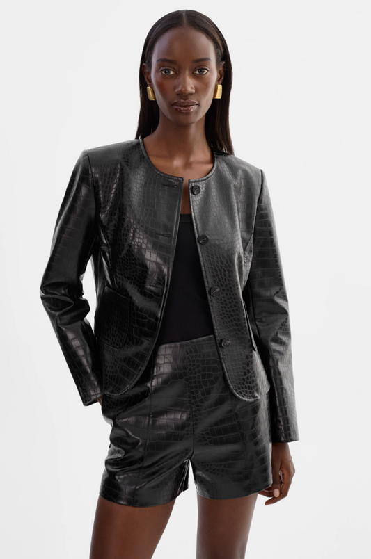 Faux Leather Croco Jacket Black