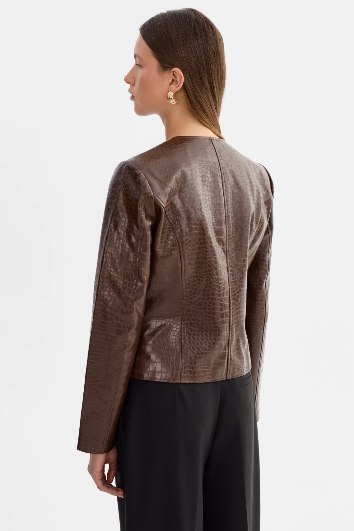 Faux Leather Croco Jacket Brown